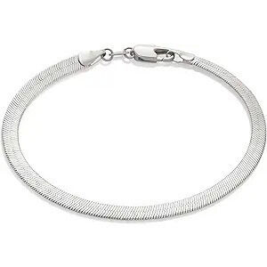 Sterling Silver Plated Double Herringbone Chain Bracelet 7.5", Sterling Silver